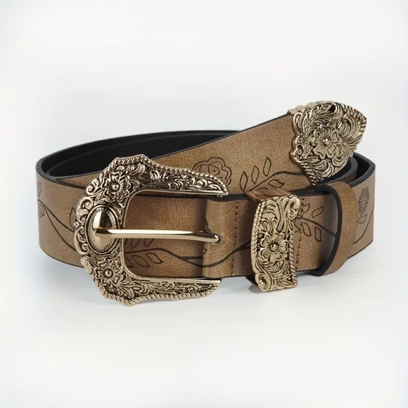 Brown Floral Belt with Gold Buckle New! - Picture 5 of 6